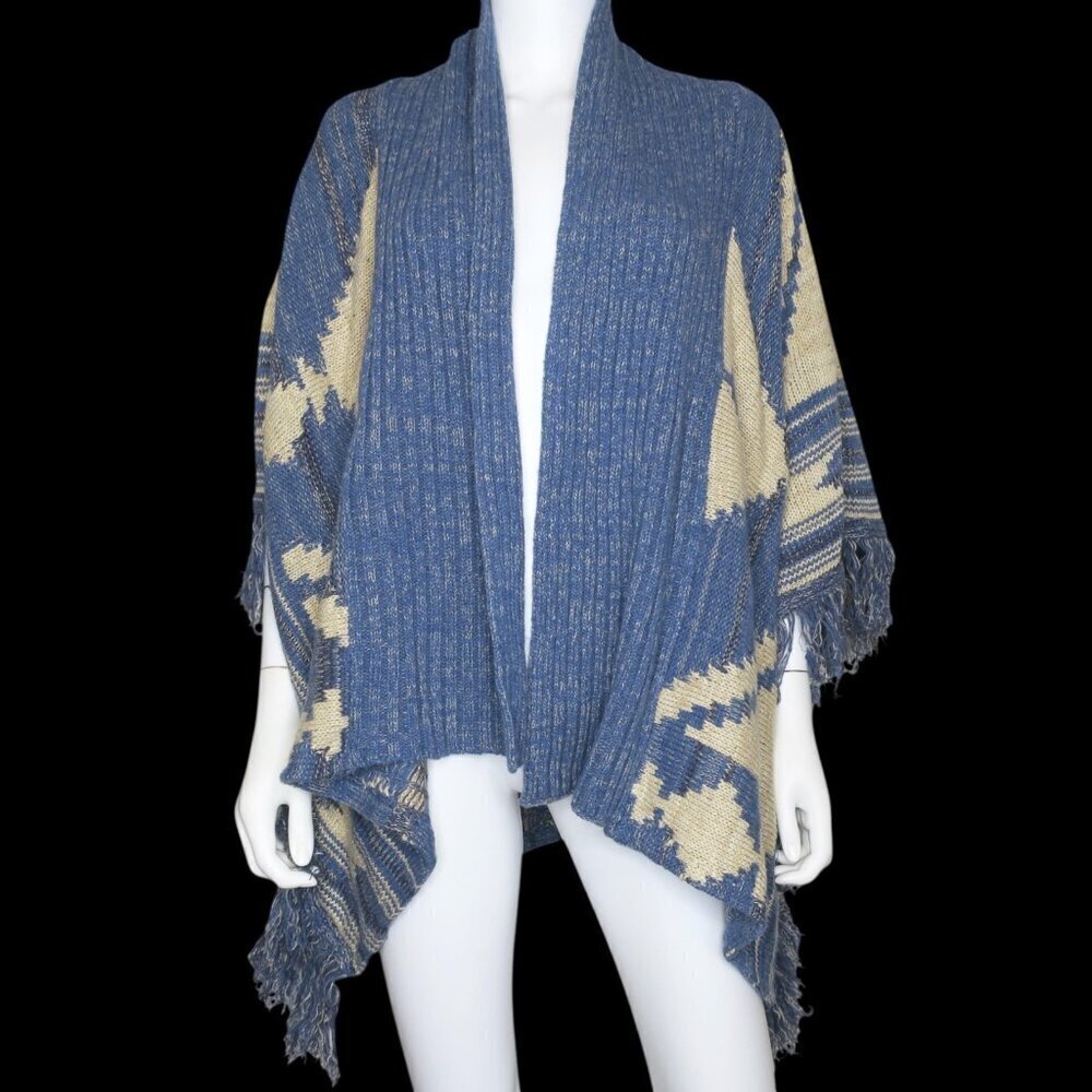 Ralph Lauren Cardigan Sweater Western Aztec Poncho Southwestern Fringe Medium MP - Picture 2 of 6
